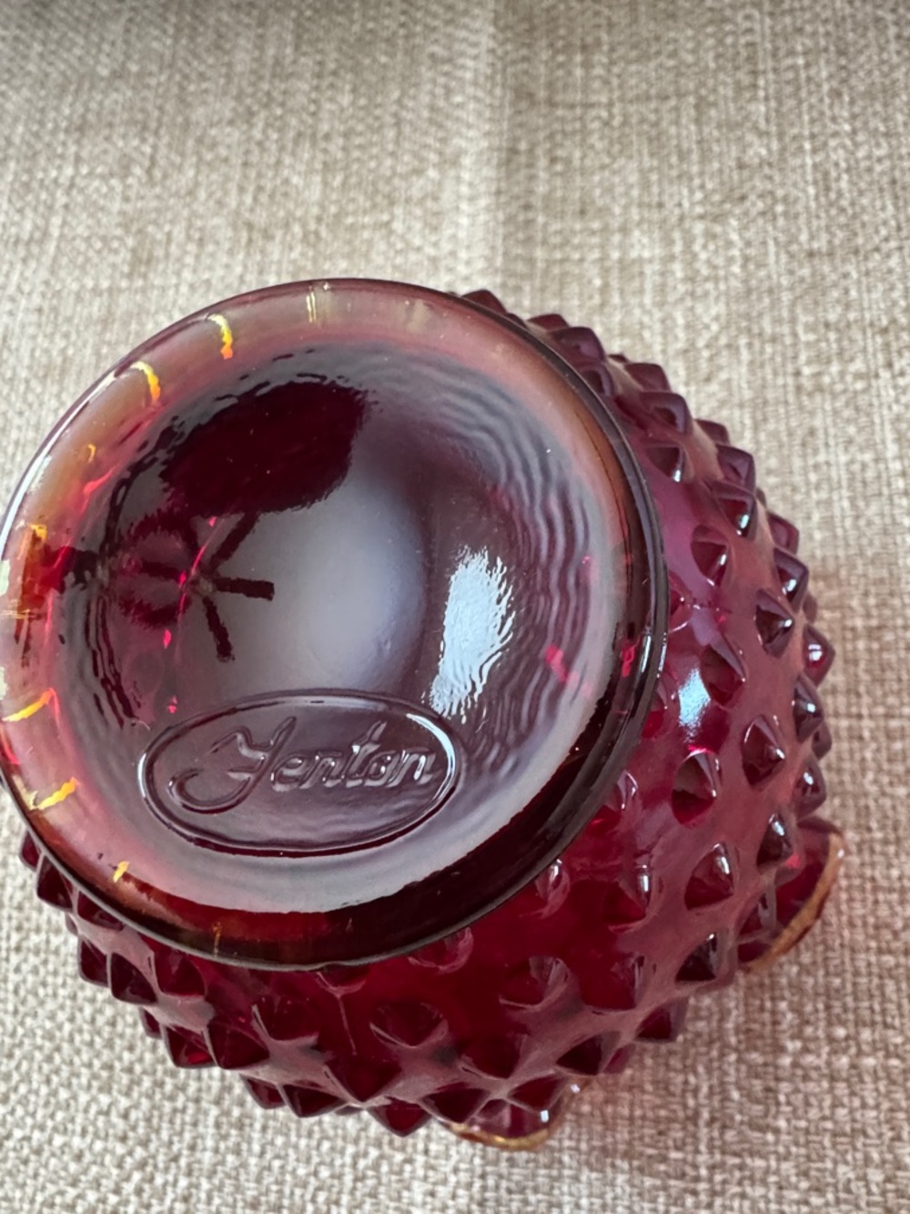 Red Hobnail Glass Ruffled Vase - Decorative Home Accent - Picture 2 of 2